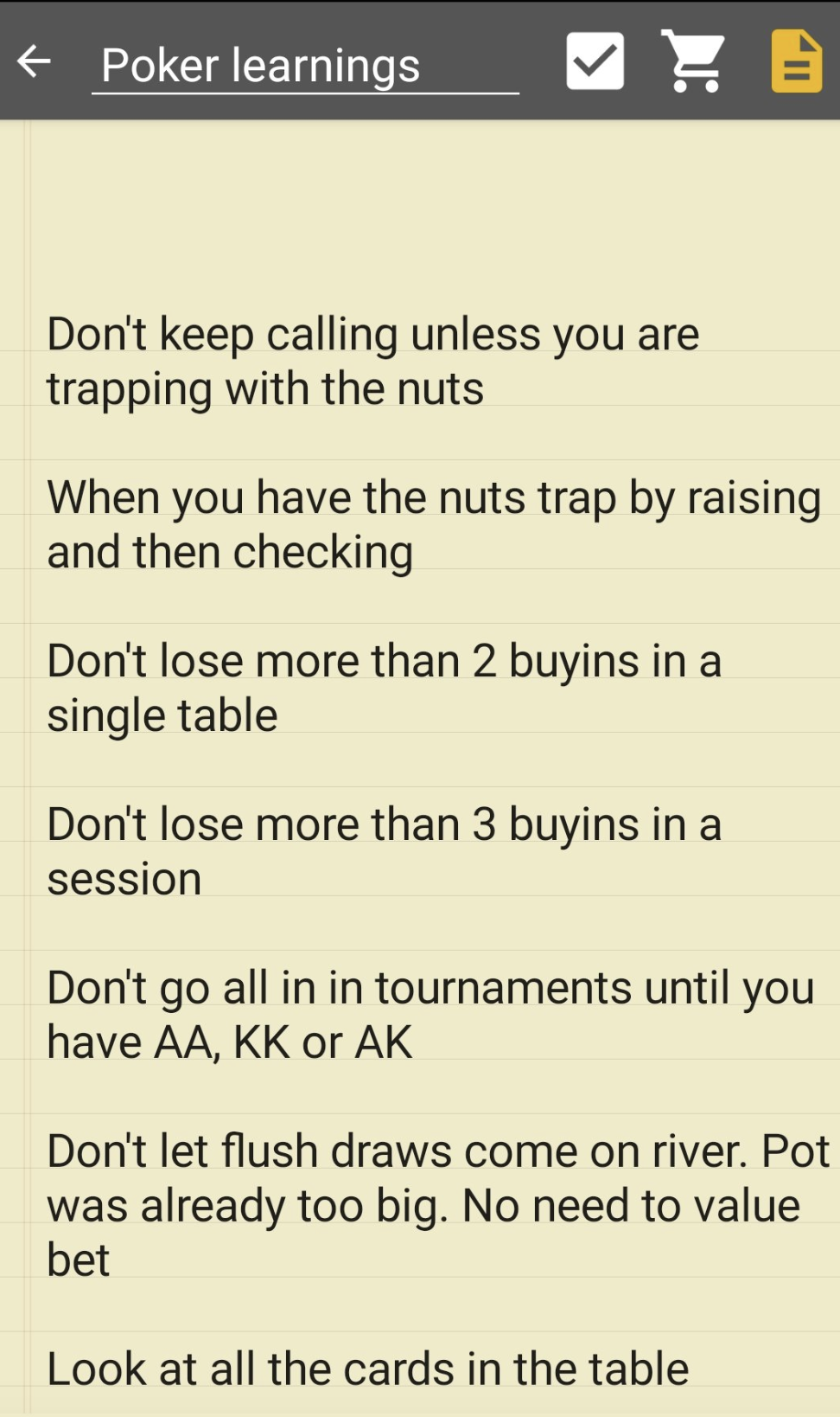 Poker learnings